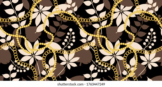 Seamless Golden Baroque Chain Pattern. Vector design for Fashion Prints and Backgrounds.