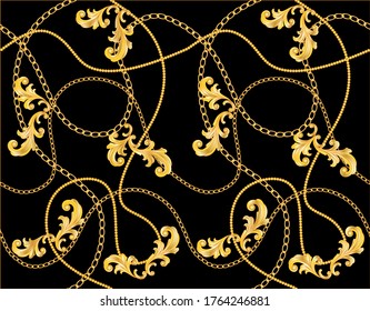 Seamless Golden Baroque Chain Pattern. Vector design for Fashion Prints and Backgrounds.