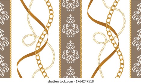 Seamless Golden Baroque Chain Pattern. Vector design for Fashion Prints and Backgrounds.