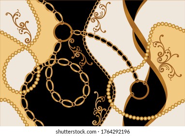 Seamless Golden Baroque Chain Pattern. Vector design for Fashion Prints and Backgrounds.