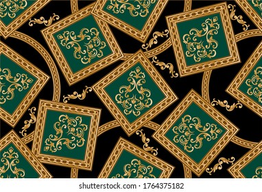 Seamless Golden Baroque Chain Pattern. Vector design for Fashion Prints and Backgrounds.