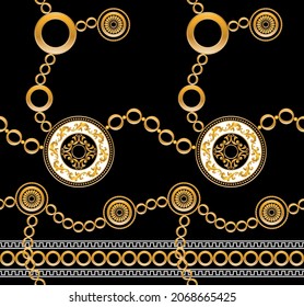 Seamless Golden Baroque Chain Pattern. Vector design for fashion prints and backgrounds.
