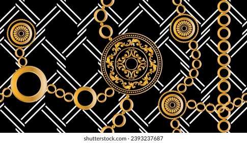 Seamless golden baroque with chain pattern. Vector Illustration.