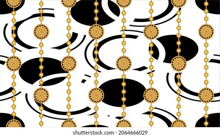 Seamless Golden Baroque Chains with Abstract Pattern. Vector Illustration.
