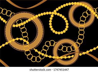 Impresionante grieta dorada de las cadenas barrocas con patrón de círculo.Diseño vectorial para impresiones y fondos de moda.