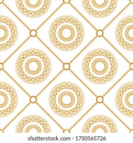 Seamless Golden Baroque Chains with Mandala Pattern.Vector design for Fashion Prints Textile Backgrounds.