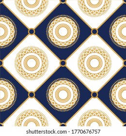 Seamless Golden Baroque Chains with Mandala Pattern.Vector design for Fashion Prints and Backgrounds.