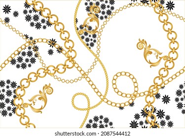 Seamless Golden Baroque Chains Pattern. Vector design for fashion prints and backgrounds.