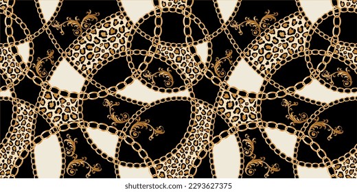 Seamless golden baroque chains pattern. Vector Illustration.