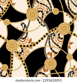 Seamless golden baroque chains pattern. Vector Illustration.