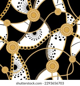 Seamless golden baroque chains pattern. Vector Illustration.