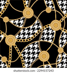 Seamless golden baroque chains pattern. Vector Illustration.