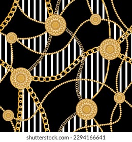 Seamless golden baroque chains pattern. Vector Illustration.