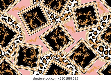 Seamless golden baroque chains pattern. Vector Illustration.