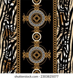 Seamless golden baroque chains pattern. Vector Illustration.