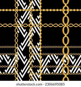 Seamless golden baroque chains pattern. Vector Illustration.