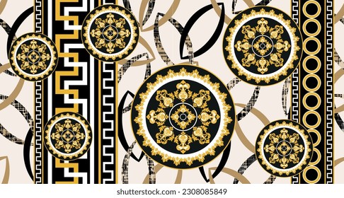 Seamless golden baroque with chains pattern. Vector Illustration.