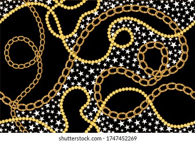 Seamless Golden Baroque Chains  Pattern.Vector design for Fashion Prints and Backgrounds.