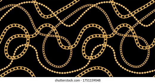 Seamless Golden Baroque Chains  Pattern.Vector design for Fashion Prints and Backgrounds.