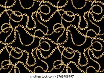 Seamless Golden Baroque Chains Pattern.Vector design for Fashion Prints and Backgrounds.