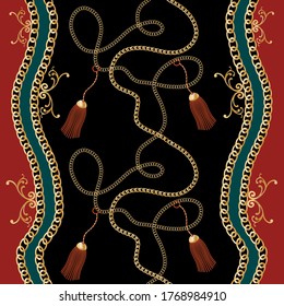 Seamless Golden Baroque Chains Pattern.Vector design for Fashion Prints and Backgrounds.