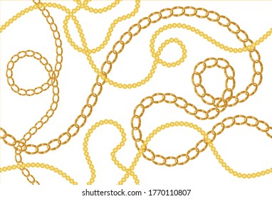 Seamless Golden Baroque Chains Pattern.Vector design for Fashion Prints and Backgrounds.