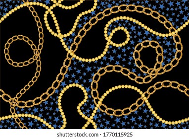 Seamless Golden Baroque Chains Pattern.Vector design for Fashion Prints and Backgrounds.