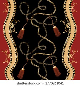 Seamless Golden Baroque Chains Pattern.Vector design for Fashion Prints and Backgrounds.