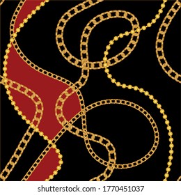 Seamless Golden Baroque Chains Pattern.Vector design for Fashion Prints and Backgrounds.