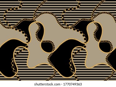 Seamless Golden Baroque Chains Pattern.Vector design for Fashion Prints and Backgrounds.