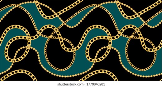 Seamless Golden Baroque Chains Pattern.Vector design for Fashion Prints and Backgrounds.