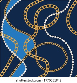 Seamless Golden Baroque Chains Pattern.Vector design for Fashion Prints and Backgrounds.