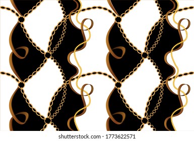 Seamless Golden Baroque Chains Pattern.Vector design for Fashion Prints and Backgrounds.