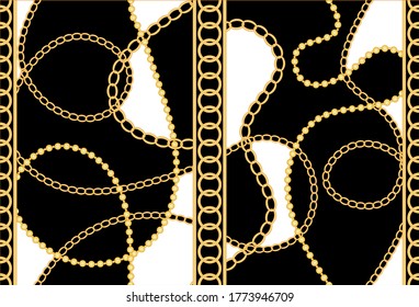 Seamless Golden Baroque Chains Pattern.Vector design for Fashion Prints and Backgrounds.