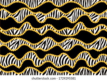 Seamless Golden Baroque Chains with Zebra Pattern.Vector design for Fashion Prints and Backgrounds.