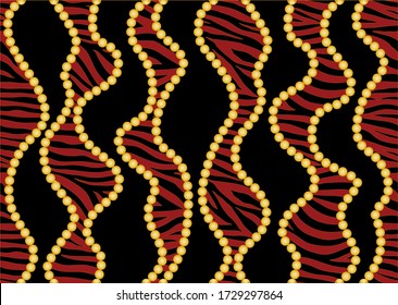 Seamless Golden Baroque Chains with Zebra Pattern.Vector design for Fashion Prints and Backgrounds.