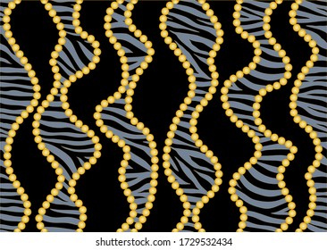 Seamless Golden Baroque Chains with Zebra Pattern.Vector design for Fashion Prints and Backgrounds.