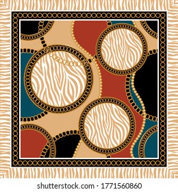 Seamless Golden Baroque Chains with Zebra Pattern.Vector design for Fashion Prints and Backgrounds.