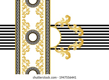 Seamless golden baroque element with greek motif on a white background. EPS10 Illustration.