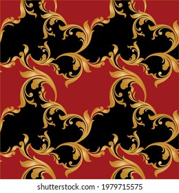 Seamless golden baroque element on a black background. EPS10 Illustration.