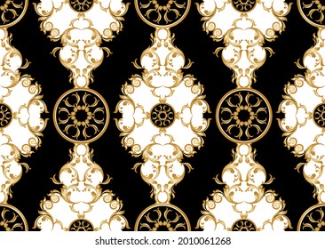 Seamless golden baroque element on a black background.EPS10 Illustration.