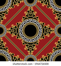 Seamless golden baroque elements on a red background. EPS10 Illustration.