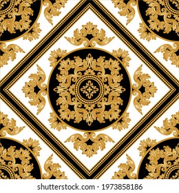 Seamless golden baroque elements on a black background.EPS10 Illustration.