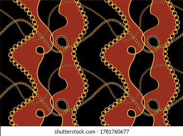 Seamless Golden Baroque Motif with Chains Pattern.Vector design for Fashion Prints and Backgrounds.