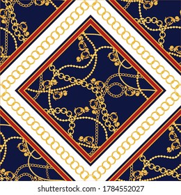 Seamless Golden Baroque Motif with Chains Pattern.Vector design for Fashion Prints and Backgrounds.