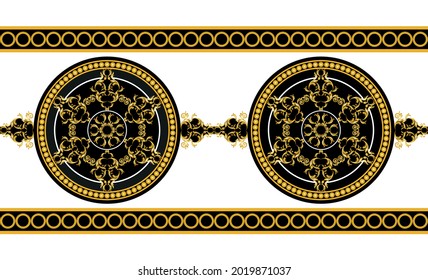 Seamless golden baroque pattern with chains on a black. Vector Illustration.