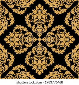 Seamless golden baroque pattern on a black background.EPS10 Illustration.