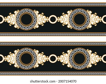 Seamless golden baroque pattern on a black background. EPS10 Illustration.
