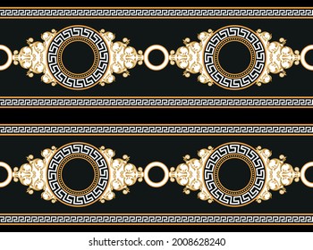 Seamless golden baroque pattern on a black background.Vector Illustration. 