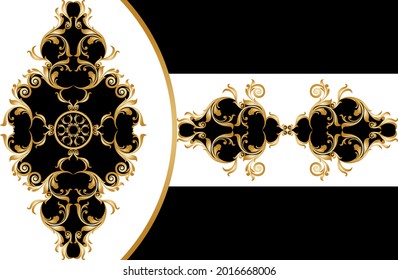 Seamless golden baroque pattern on a black. Vector Illustration.